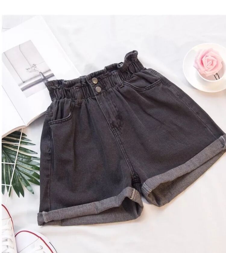 Denimshorts højtaljede løse tynde ben varme
