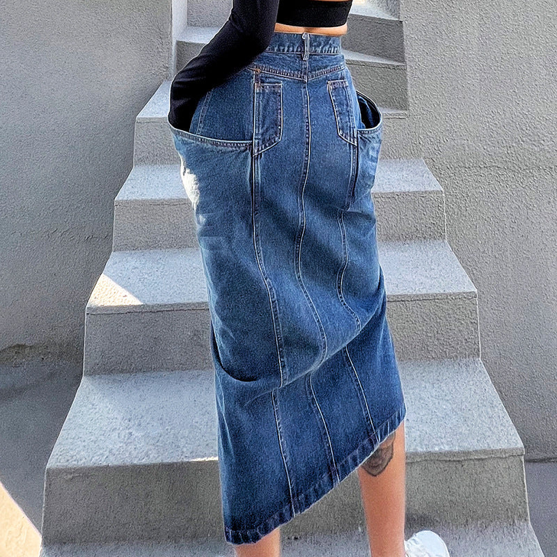 Women's Irregular Washed Denim Skirt