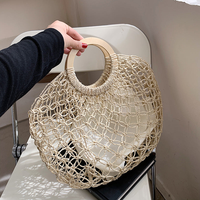 Women's Fashion Casual Straw Solid Color Tote Bag