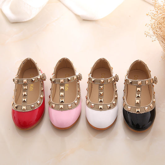 Korean version of the autumn children's shoes fashion explosion models girls single shoes wholesale rivet dance princess shoes direct sales
