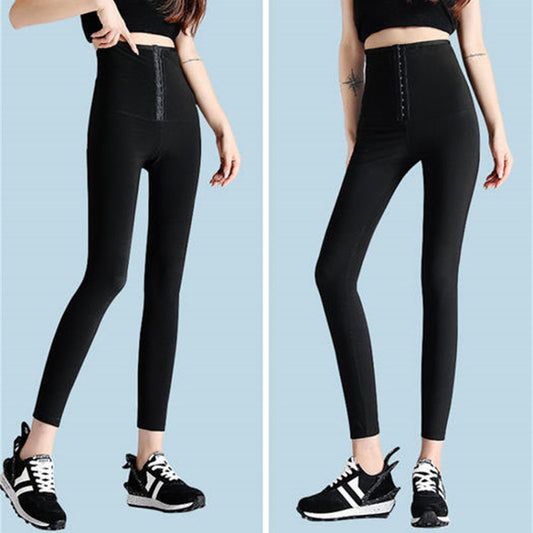 Breasted Waist Black Leggings Women's Outer Wear Elastic Waist Tight