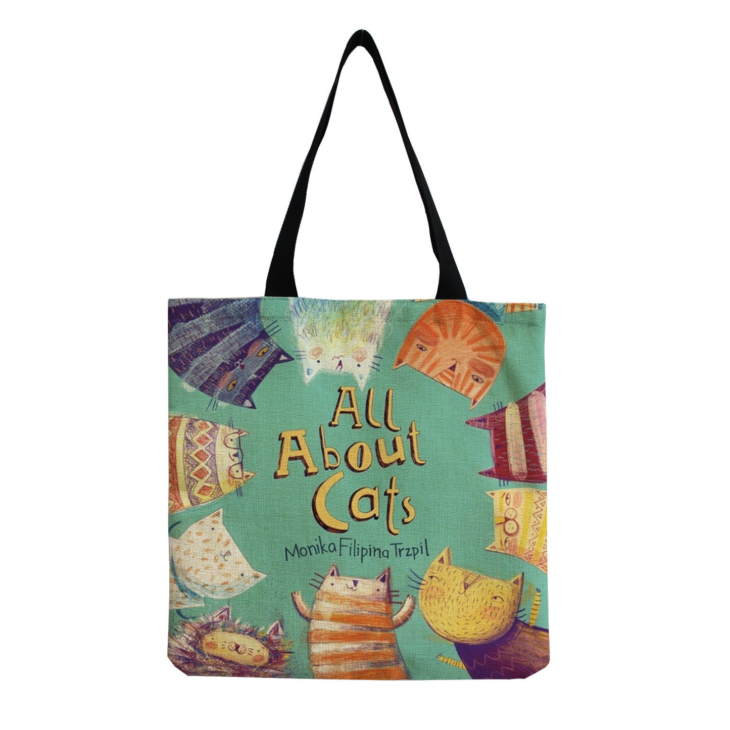 Foldable Portable Cute Cat-group Printed Handbag