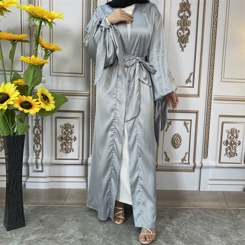 Thin Satin Tie Lantern Cuffs Cardigan