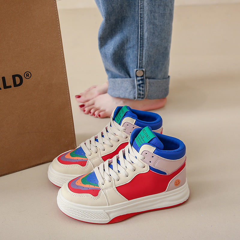 High Top White Shoes Women's Thick Bottom Casual Sports Skate Shoes