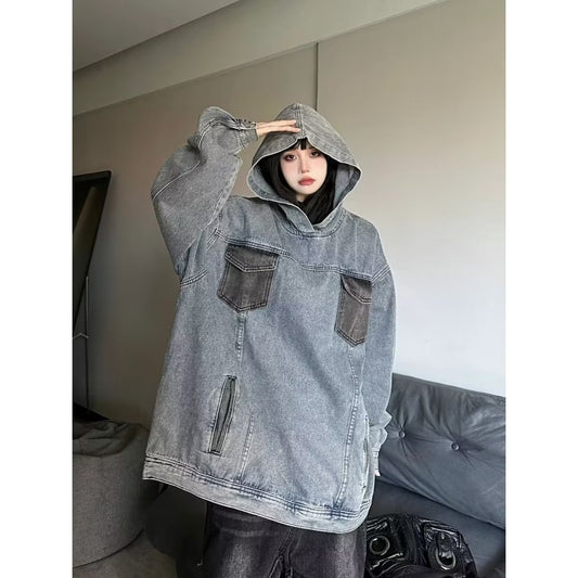 Loose Couple Hooded Retro Casual Denim Jacket