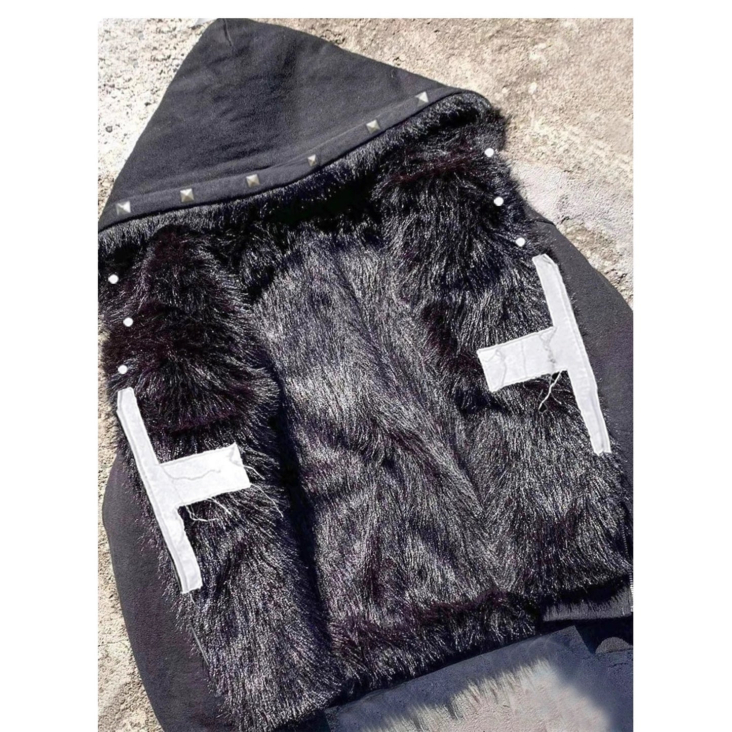 Street Furry Hooded Zip-up Reversible Jacket