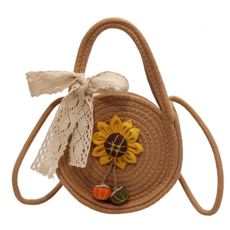 Cotton String Small Round Trendy All-match Seaside Beach Weaving Shoulder Messenger Bag