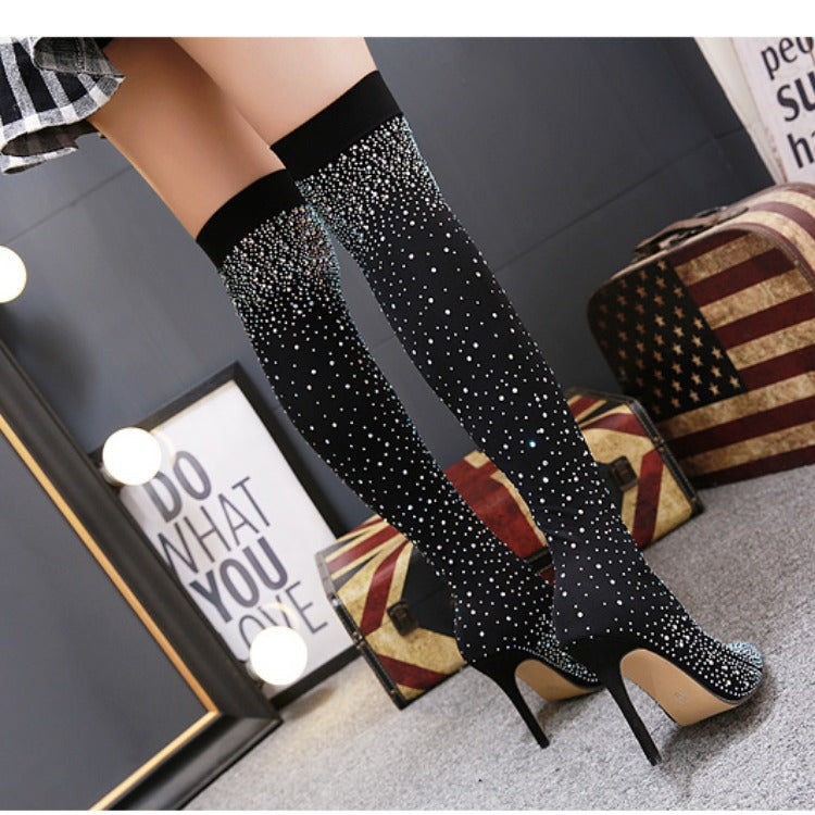 High Heels Over The Knee Boots With Pointed Toes And Thin Heels
