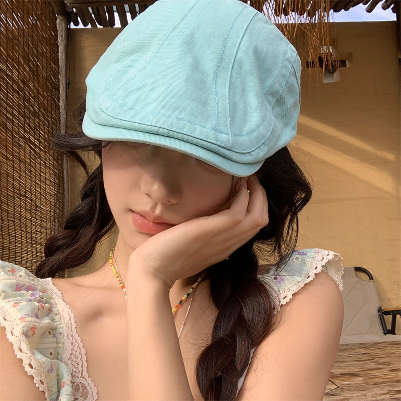 Japanese Style British Style Lake Blue Retro Denim Advance Hats