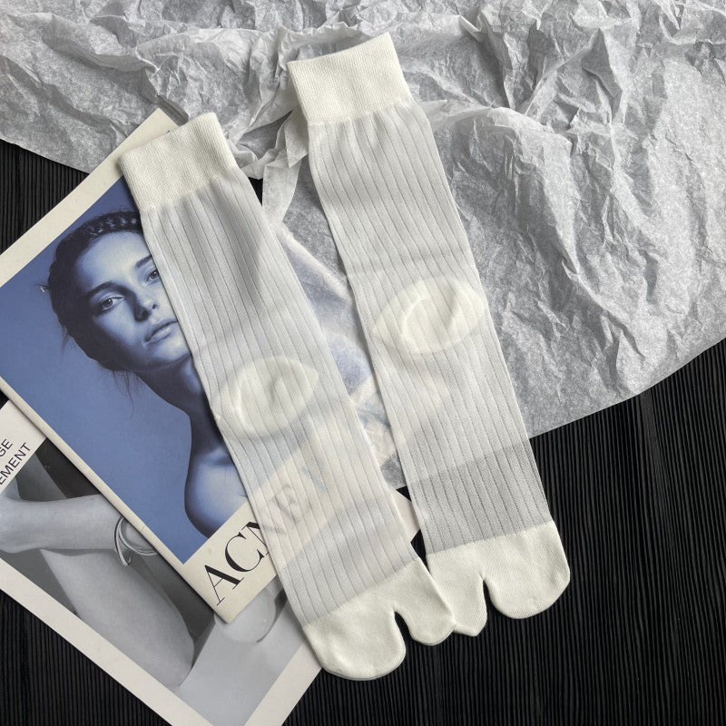 Ultra-thin Bright Silk Vertical Stripes Transparent Summer Split Toe Stockings Women's Socks