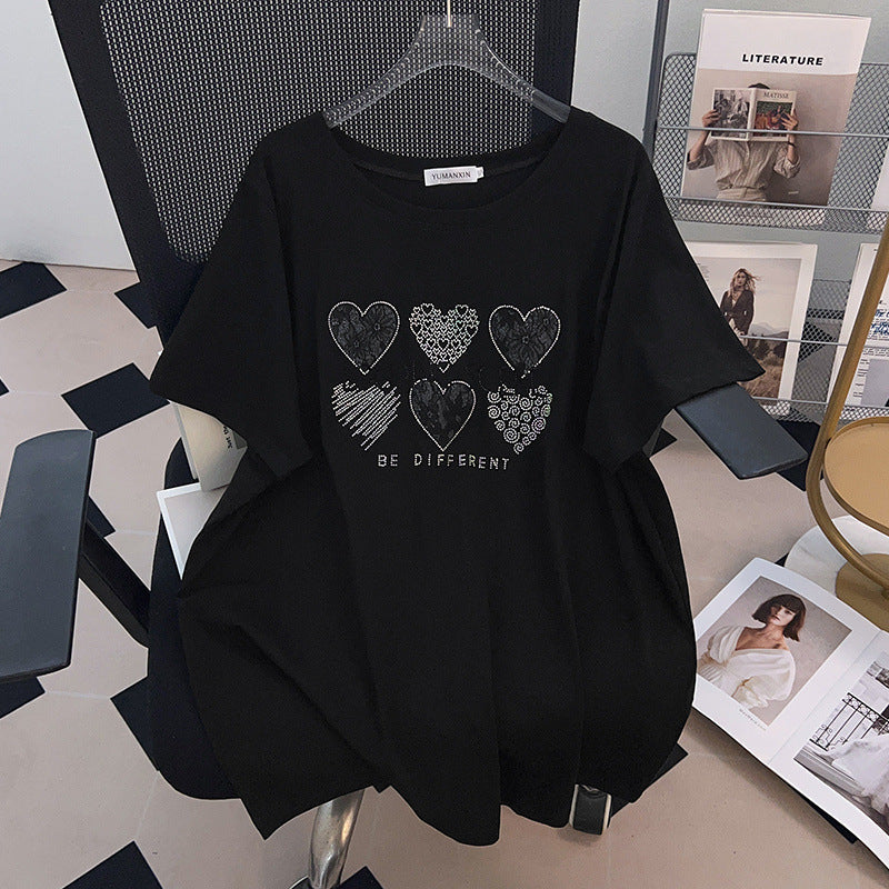 Round Neck New Plus-sized Plus Size Slimming Loose Mid-length Short Sleeve