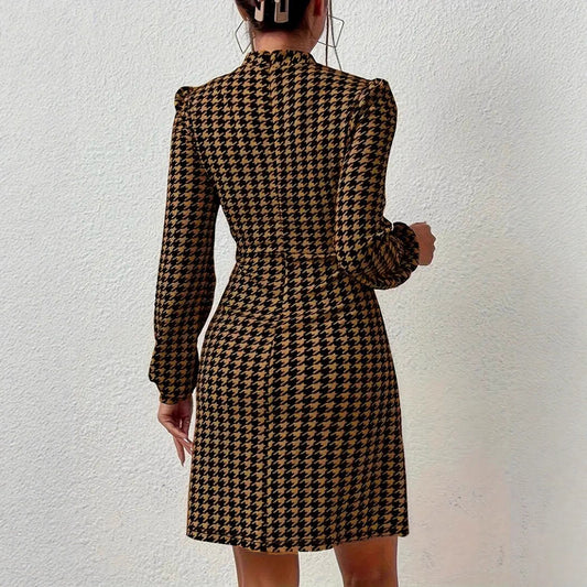Women's Houndstooth Print Slimming Dress