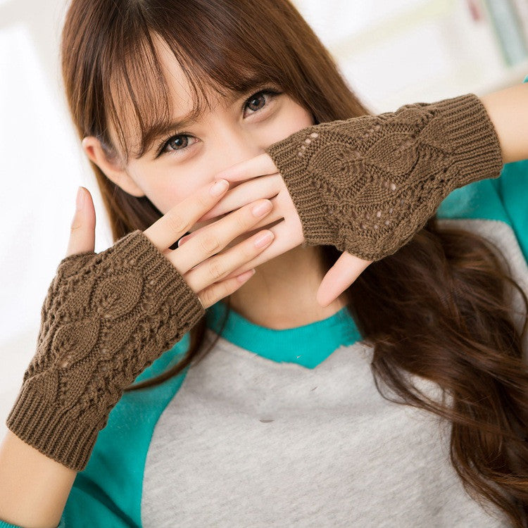 Wool Knit Half Finger Typing Warm Cutout Gloves