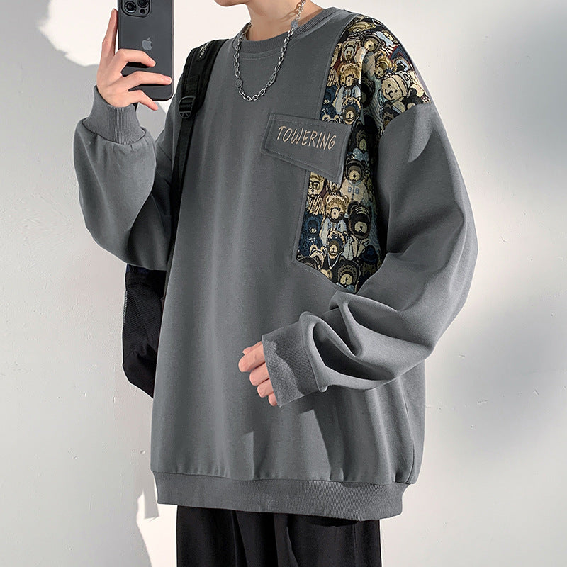 Amerikansk Retro Bamsebroderi Rundhalset Sweater
