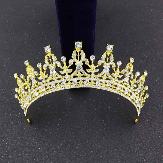European Baroque Alloy Diamond Gold Crystal Crown Hair Ornament