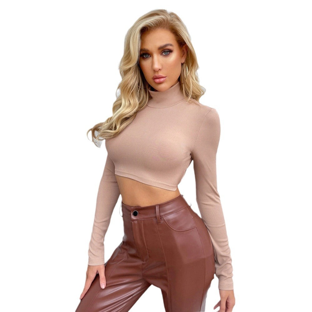 Sexy Backless Slim-fit High-neck Versatile Long-sleeved Top