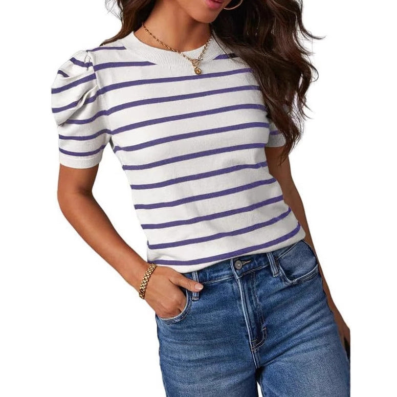 Womens Summer Casual Short-Sleeve Knitted Top