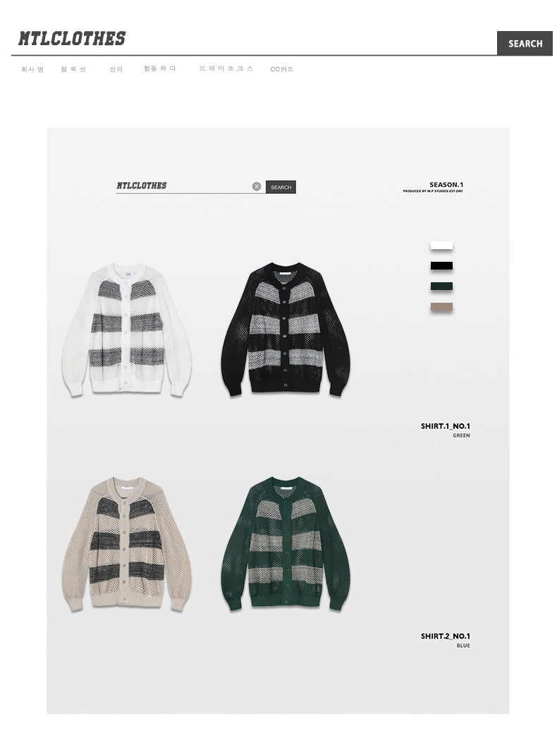 Autumn New Korean Style Contrast Color Striped Hollow Knitted Sweater Coat Ins