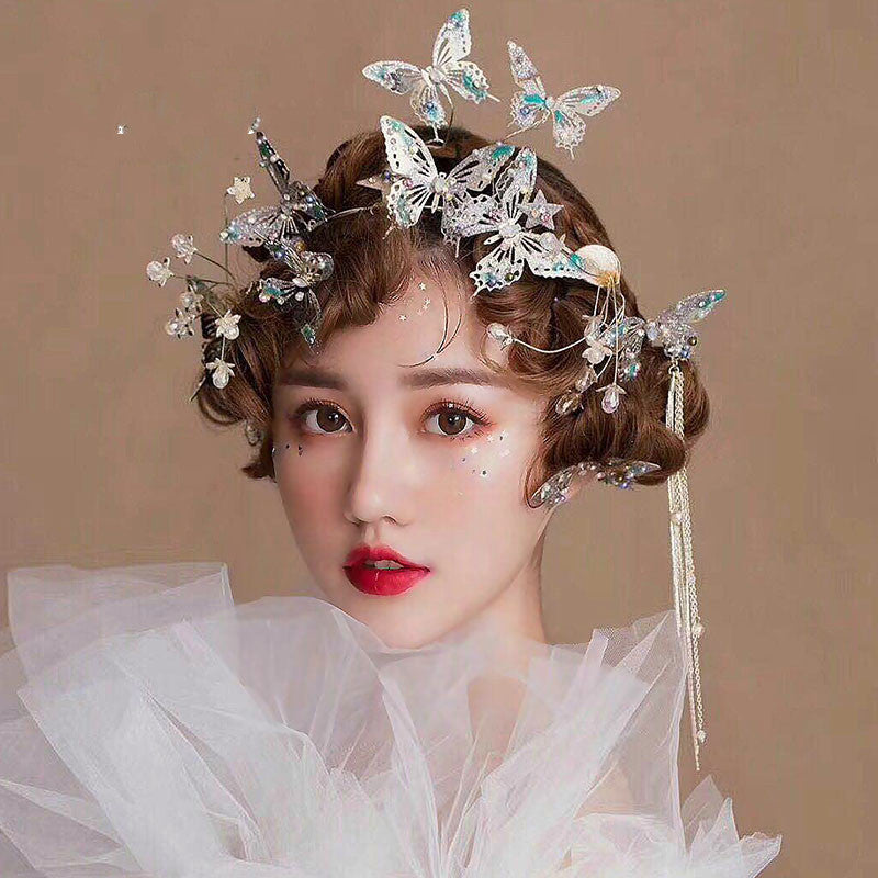 Bride blue butterfly hair band