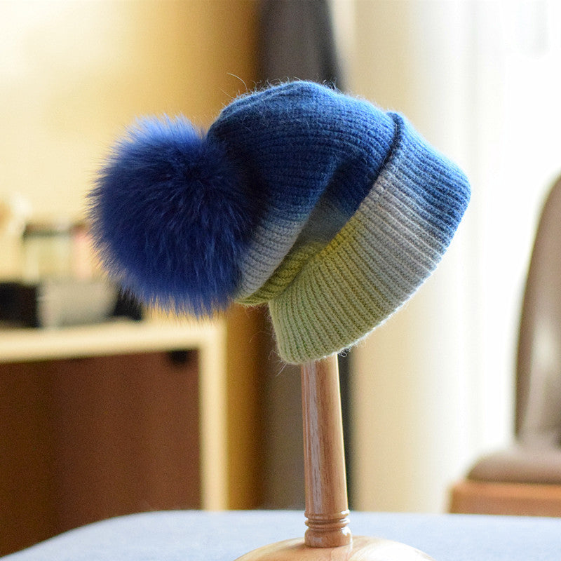 Women's Casual Autumn And Winter Fox Fur Ball Wool Hat