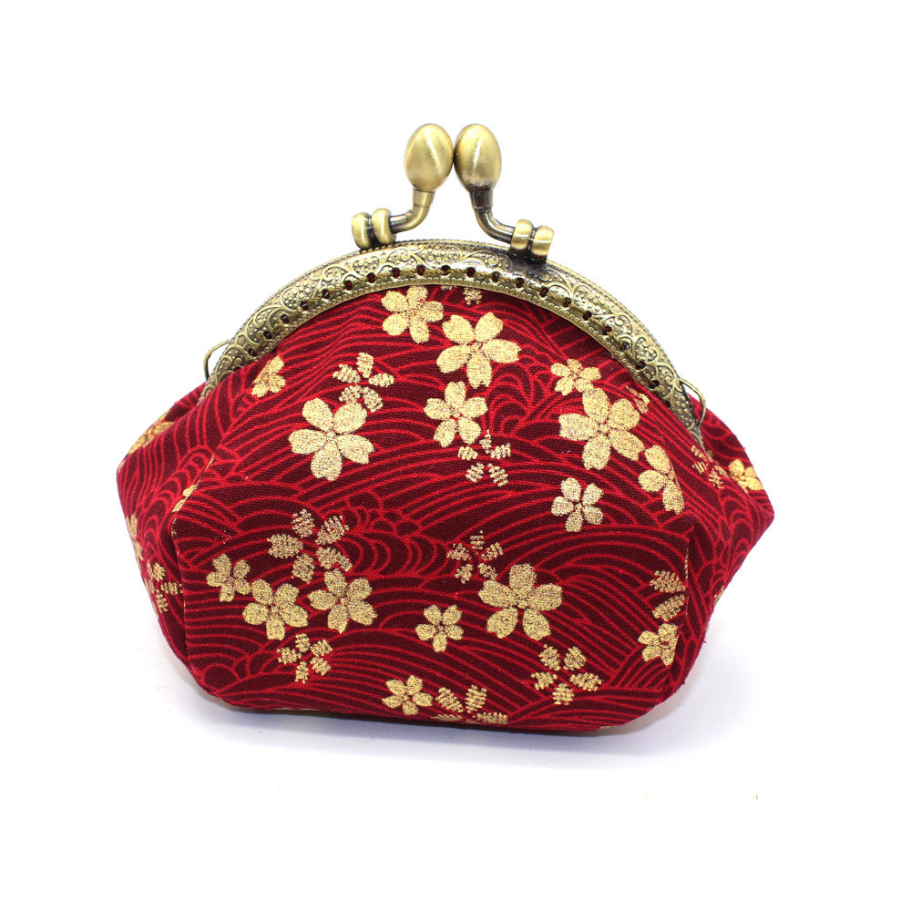 Japanese printing handmade gold bag fabric coin purse