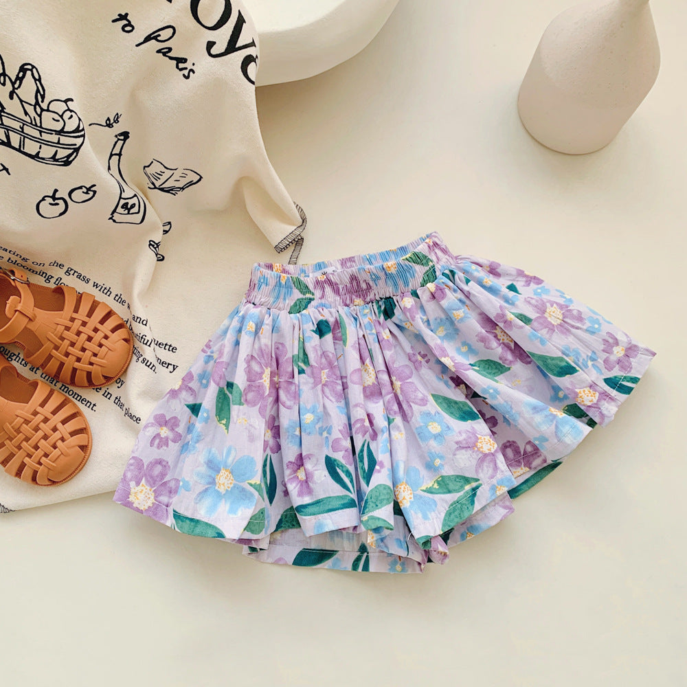Børneblomstershorts knopskørtbukser moderigtige