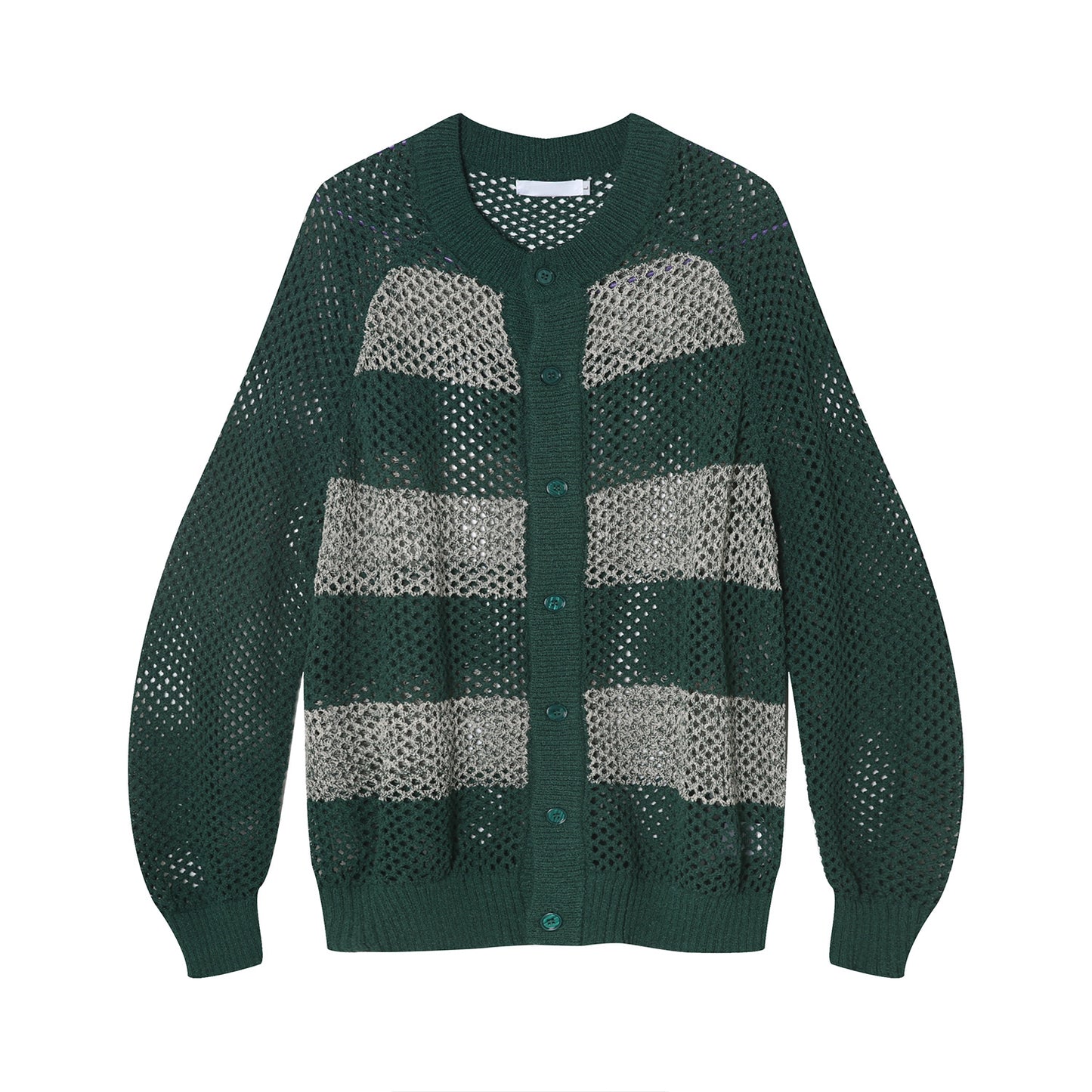 Autumn New Korean Style Contrast Color Striped Hollow Knitted Sweater Coat Ins