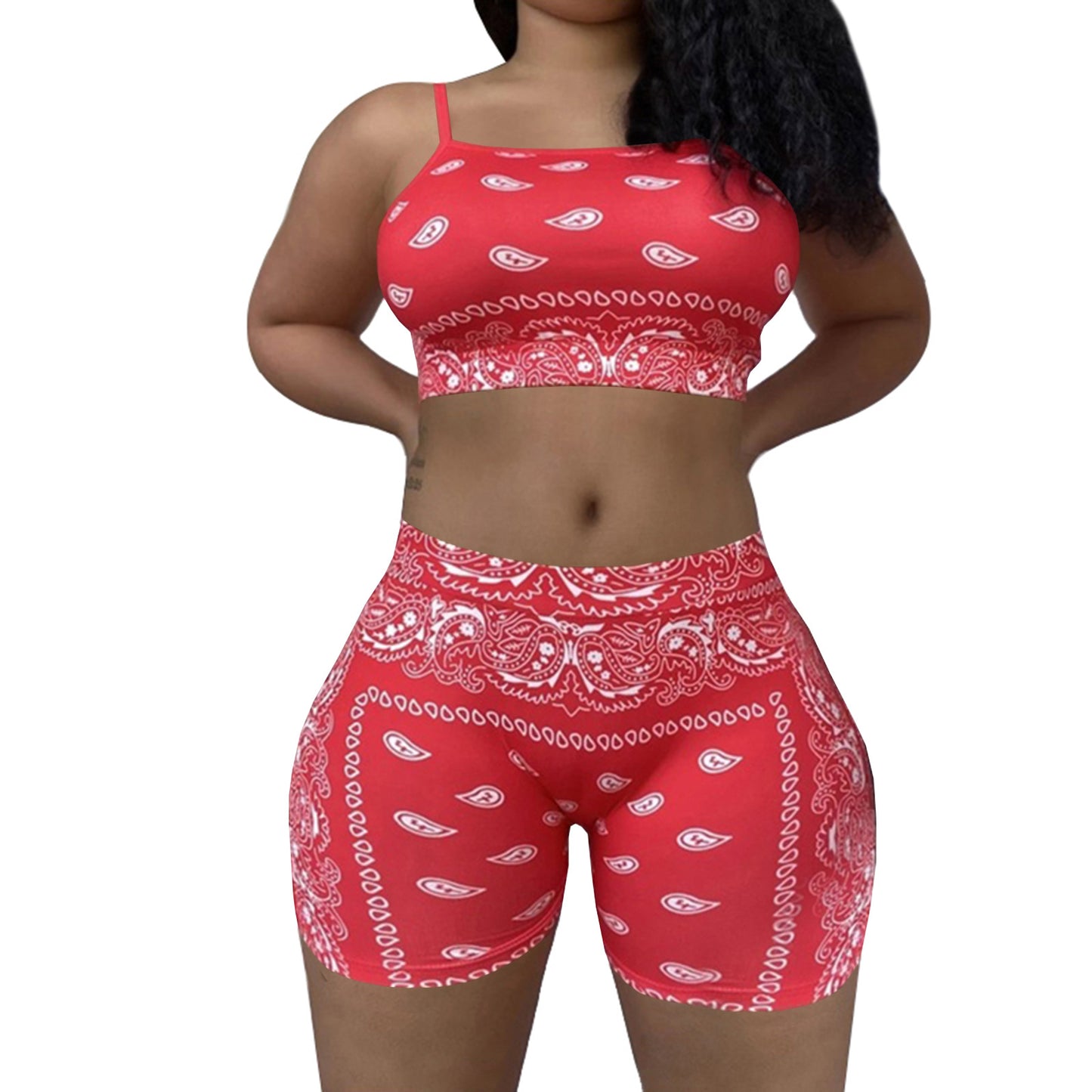 Womens Casual Printed Camisole And Sleeveless Shorts Two-Piece Set