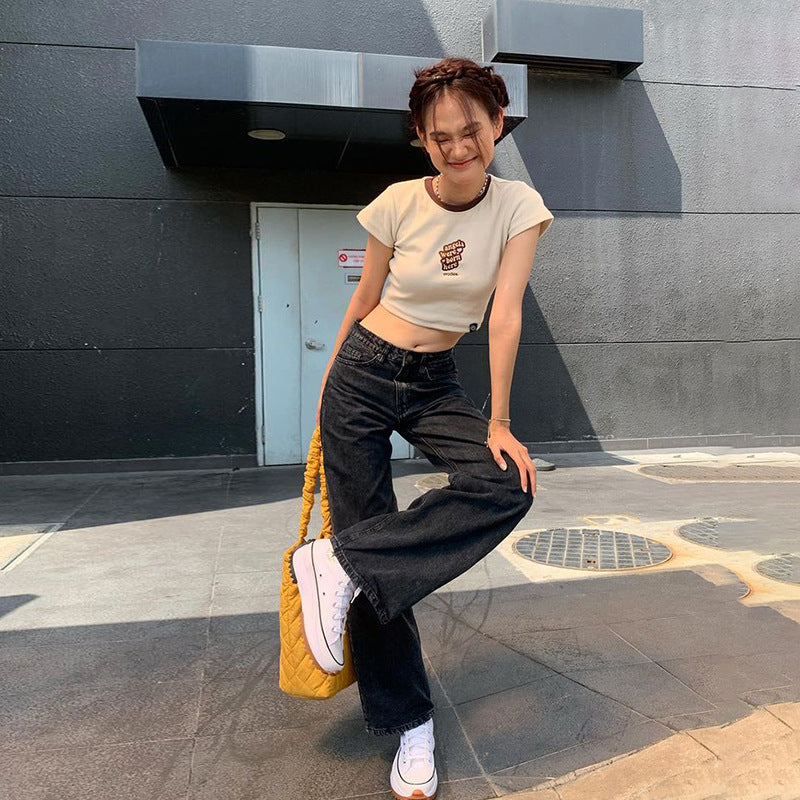 Fashion Letter Crew Neck Short-sleeved T-shirt For Women