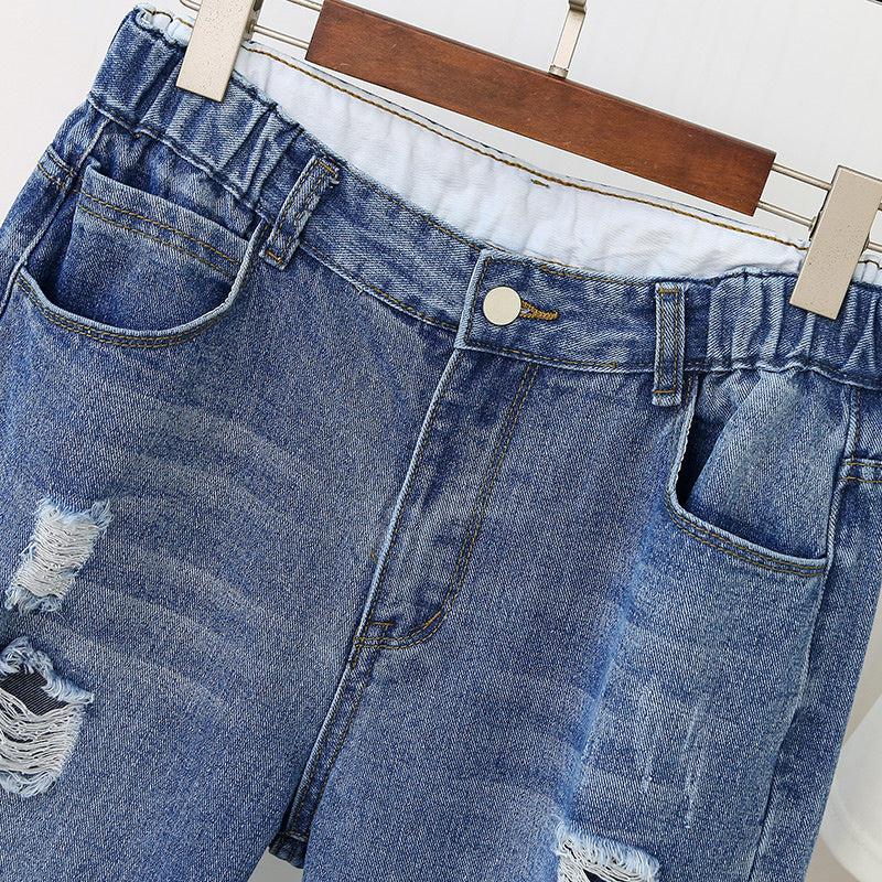 Women's High Waist Pants Plus Size Jeans With Ripped Holes