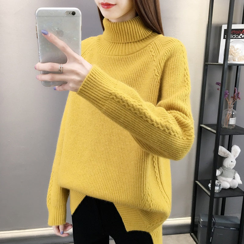Hemp Pattern High Neck Thickened Keep Warm Inner Match Sweater Knitted Bottoming Shirt Long Sleeve