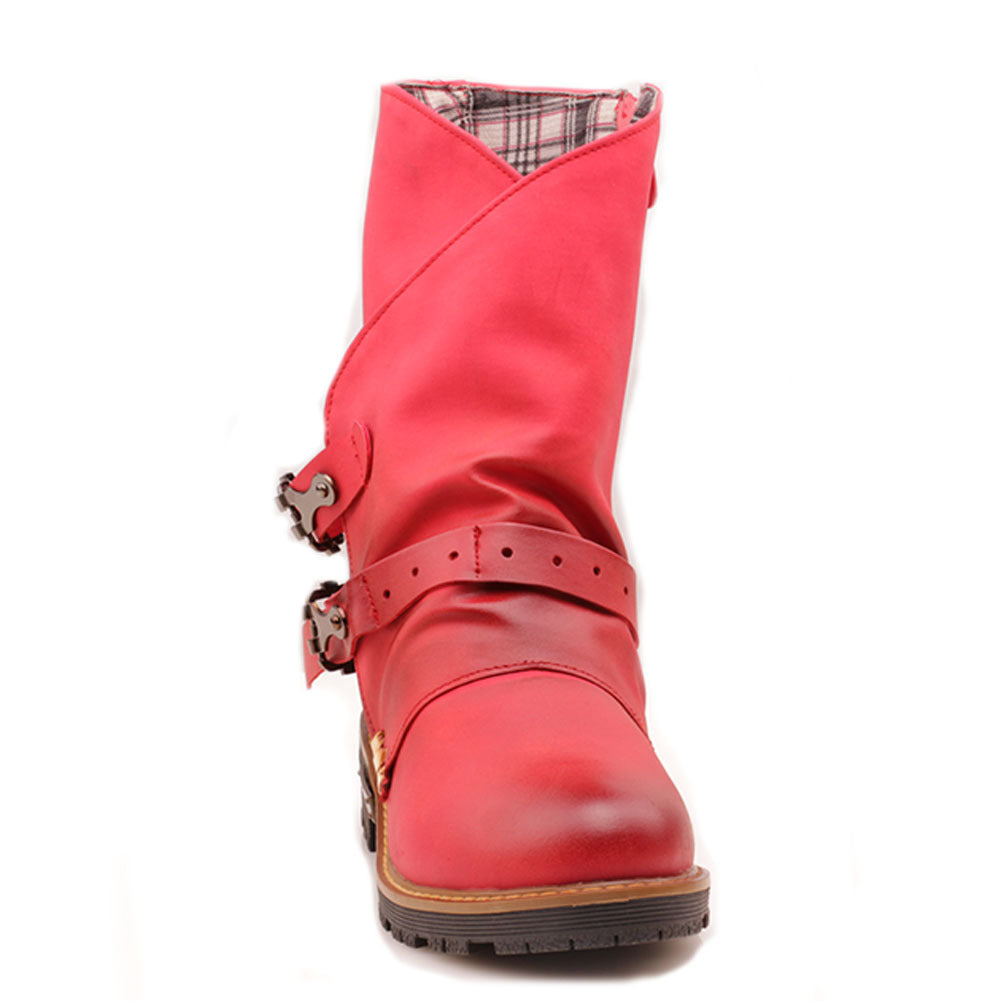 Belt Buckle Color Martin Boots PU Middle Cylinder Adhesive Rubber Shoes
