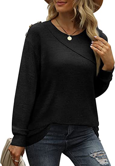 Women's Double Crew Neck Button Sweatshirt T-Shirt