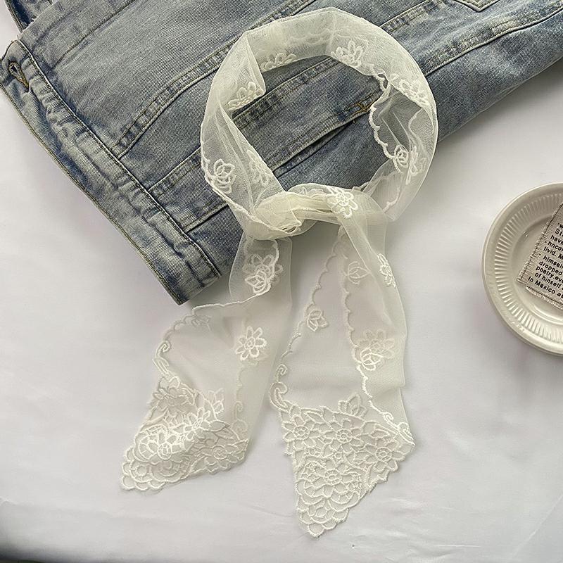 Streamer Small Scarf Embroidered Lace Tie Head Silk Scarf Hairband