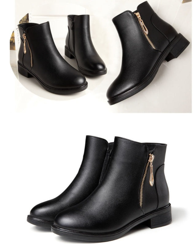 Women's Thick-heeled Non-slip Round Toe Soft-soled Martin Boots