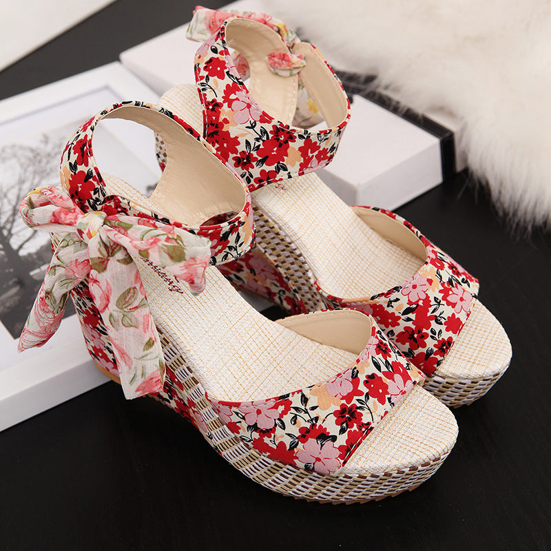 New High Heeled Sandals Women's Thick Soled Wedge Bow Knot Women's Sandals