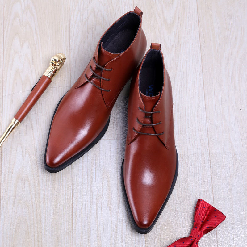 British Super Pointed Toe Business Formal Wear Mid-high-top Leather Shoes