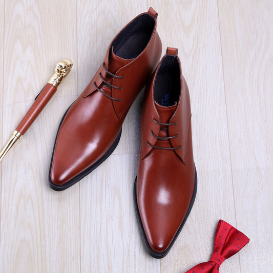 British Super Pointed Toe Business Formal Wear Mid-high-top Leather Shoes