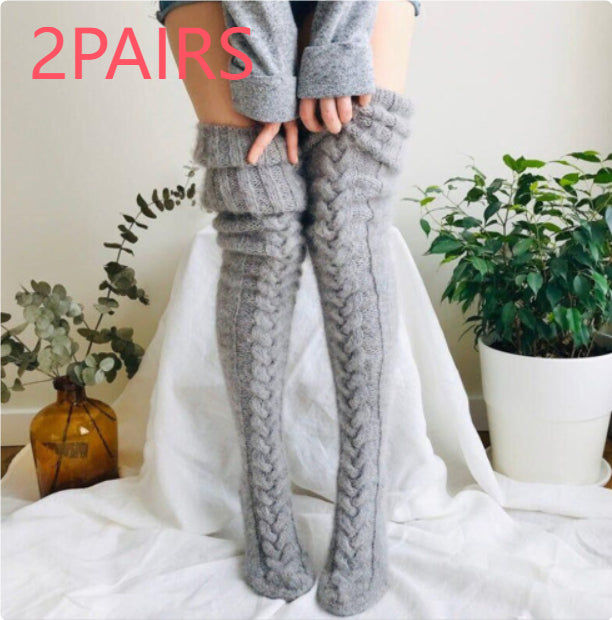Women's Solid Color Over-the-knee Wool Foot Warmer Stockings