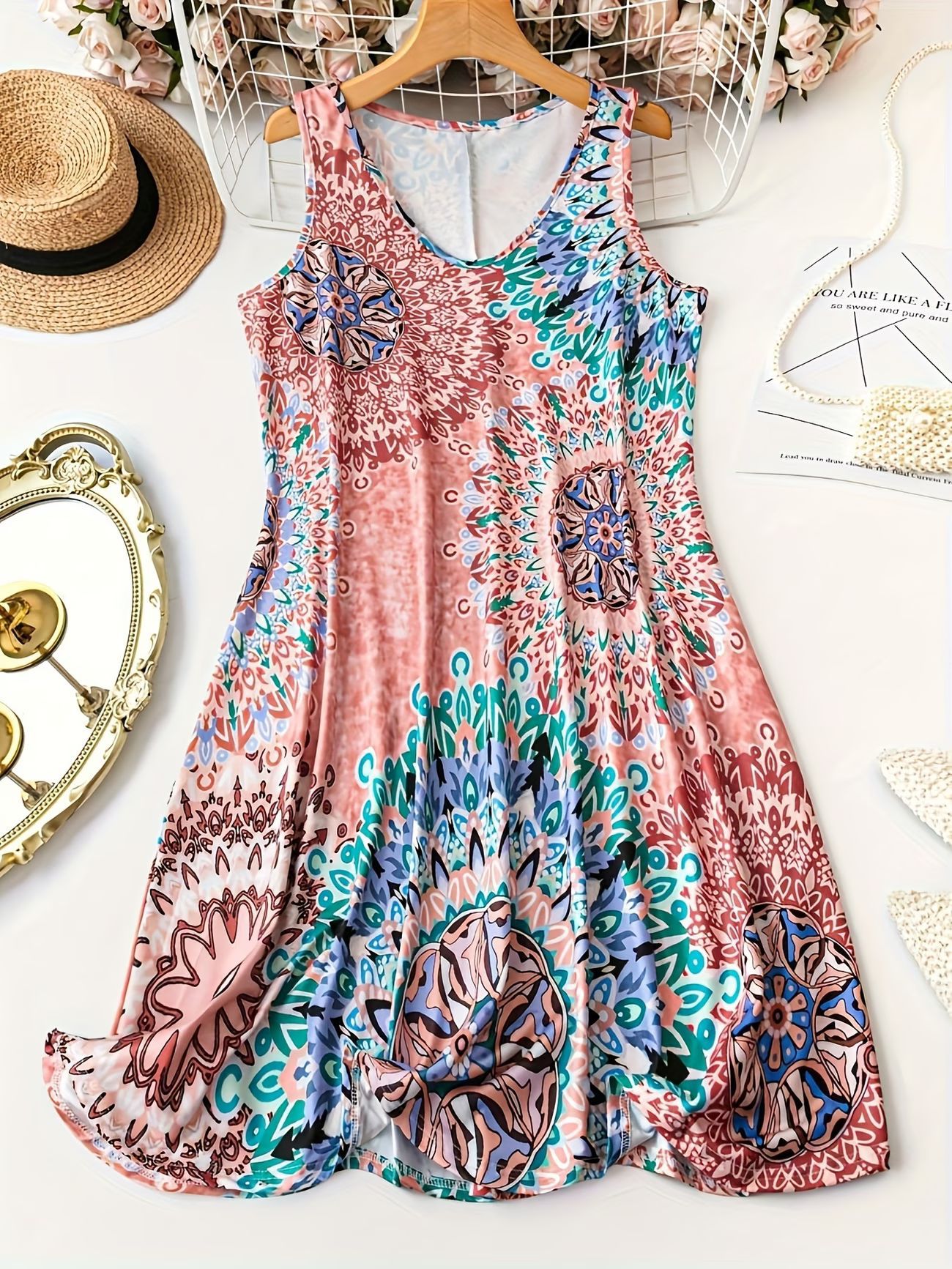 Women's Fashion Printed V-neck Sleeveless Dress