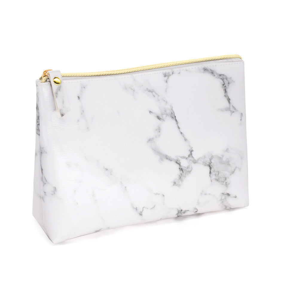 Fashion Simple White Marbled PU Cosmetic Bag