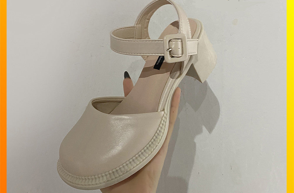 Baotou Sandals Lady Style High-heeled Gentle Mary Jane Single Shoes