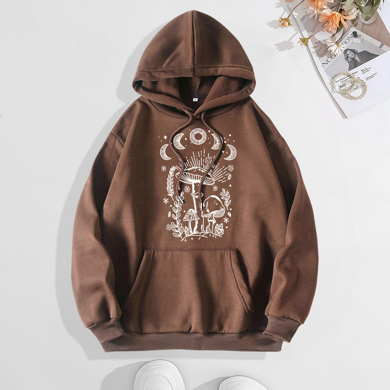Printed Heel Wrap Collar Velvet Thickened Hooded Sweatshirt
