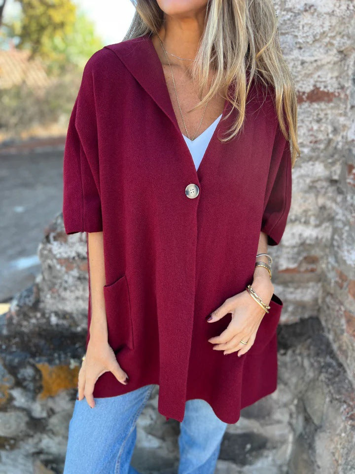 Women's Lapel Single Buckle One Piece Cape Coat