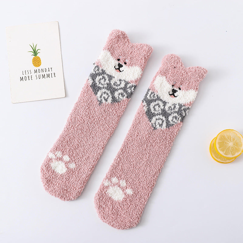 Coral fleece cute puppy cartoon socks