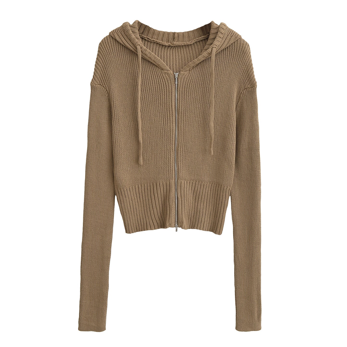 Women's American-style Hooded Zipper Knitted Cardigan Early Autumn New Short
