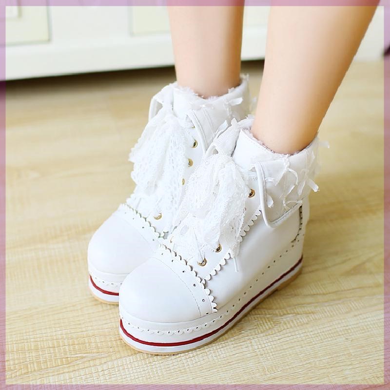 Foot Curb Lace Lace-up Color Block Wedge Platform Ankle Boots