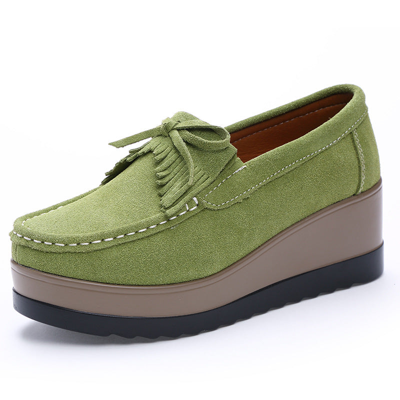Nye Kvinder Kvast Sløjfe Design Sko Mode Tyk Bund Kilehæl Sko Casual Slip-on Ensfarvet Flade Sko