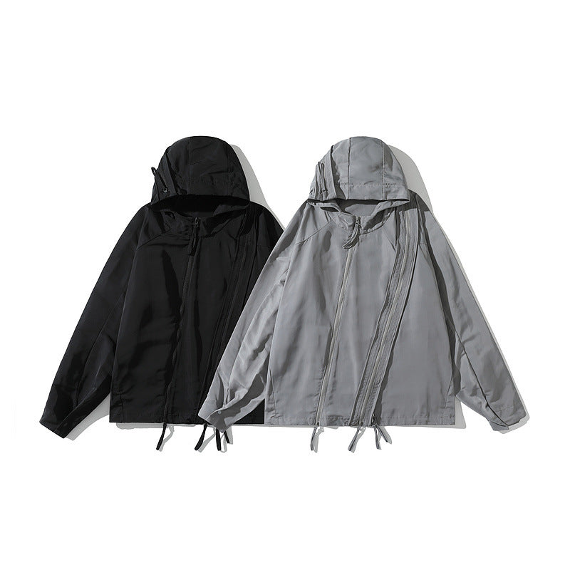 Shaped Design Functional Wind Multi-Zip Nylon Jacket