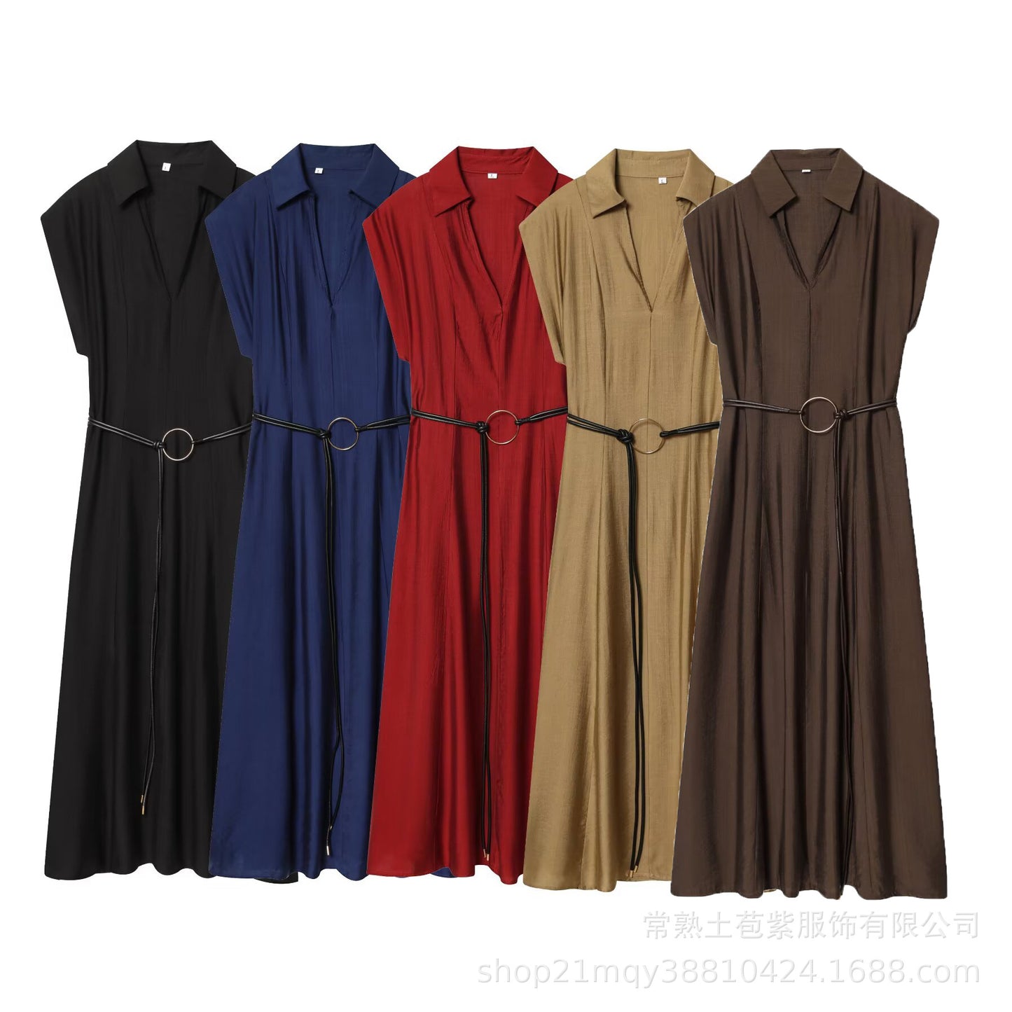 Slim Fit Waist Belt Jumpsuit Mid Length Dress